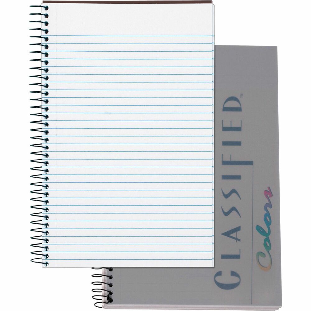 TOP73507 - Classified business notebook features a plastic cover with a fashionable color for durability and protection. Coil-lock wire binding prevents scratched desktops or snagged clothing. Handy size is ideal for briefcase of quick meetings. Letr-Trim perforations are designed for clean and easy sheet removal. Bound on the left side, this business notebook contains 100 sheets of heavyweight 20 lb. paper.