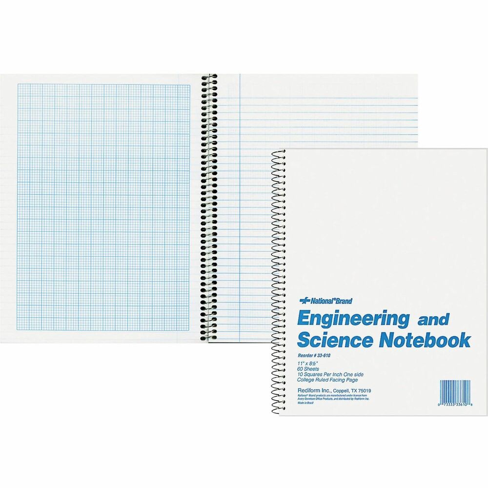 RED33610 - Engineering and Science Notebook contains 60 letter-size sheets of white paper. Each sheet is college-ruled with a margin on one side and 10 x 10 quad ruled on the other side. Wirebound notebook has a rigid cover to protect your work.