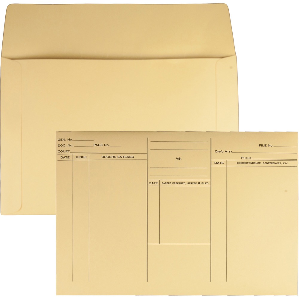 QUA89701 - Envelopes are perfect for transporting and storing your papers and briefs relating to a particular case. Preprinted design features spaces for notes on orders entered, papers served or filed, and correspondence or conferences. Ungummed flap allows you to use these envelopes repeatedly and is perfect for hand-delivering important items. Heavyweight cameo buff envelopes are very durable for enhanced security.