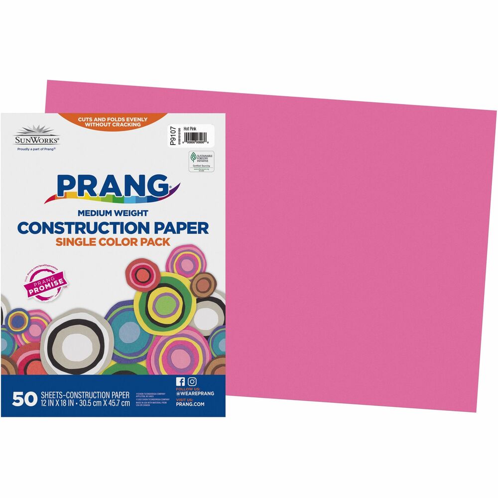 PAC9107 - Prang Medium-Weight Groundwood Construction Paper is the perfect solution for school projects and other arts and crafts. Recyclable paper has a bright, consistent color, is slightly textured and cuts and folds evenly without cracking. Since 1882, Prang has been seeking ways to ignite creativity by offering superior products that deliver unparalleled experience.