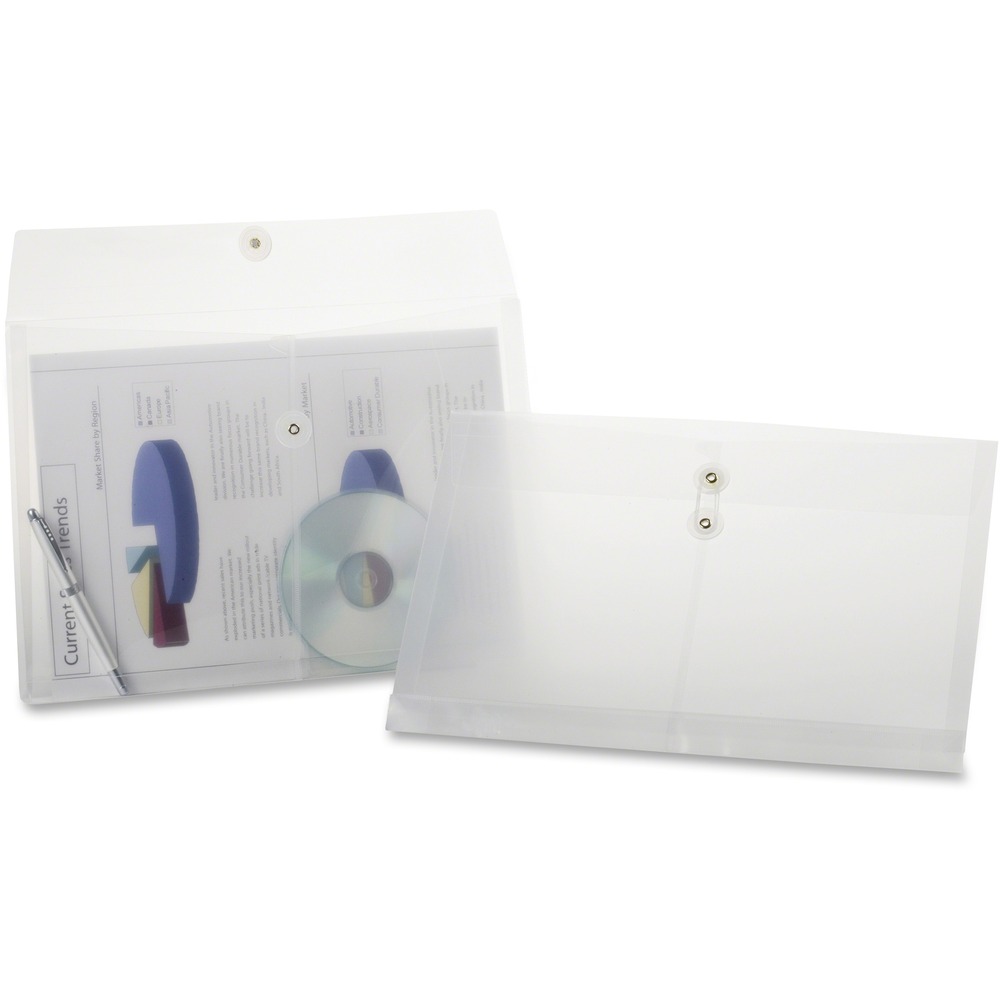 PFX638143 - Legal-size poly envelopes feature roomy pockets and a flap with elastic cord-and-button closure to keep documents secure inside. Clear design allows instant identification of contents inside the legal-size envelope.