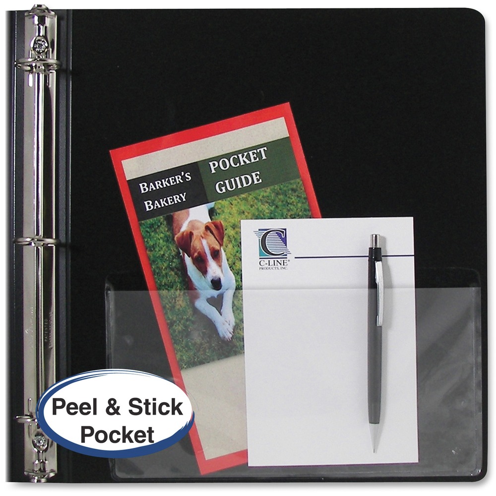 CLI70185 - Expand your storage capacity with self-adhesive, add-on pockets. Clear polypropylene pockets affix to binders, file folders, date books and report covers to create an additional pocket for storing documents. Filing pocket fits perfectly into standard-size binders and works with letter-size papers.