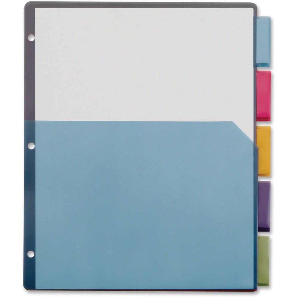 CRD84016 - Extra-tough poly dividers with pockets outperform regular paper pockets for binders. They will not fray or tear out of rings. Scratch-resistant, transfer-safe poly will not damage photos or transfer inks or toners. Three-hole punched edge easily fits into standard three-ring binders. Each colorful divider has a single pocket that holds up to 30 sheets. Extra-large insertable tabs are designed so the tab inserts won't fall out. Set of dividers includes paper tab inserts and five tabs in staggered positions for easy identification and access.