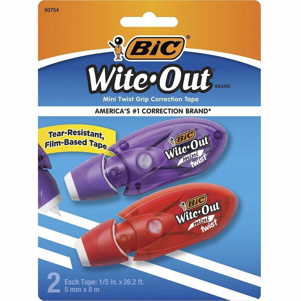 BICWOMTP21 - Wite-Out Mini Twist Correction Tape contains a tear-resistant, film-based tape in a micro dispenser that is less than 3" long. Twist cap guards against tearing. Use correction tape to fix mistakes fast. You can write over tape immediately so no waiting to dry. Correction tape dispenser is designed for left-handed or right-handed use.