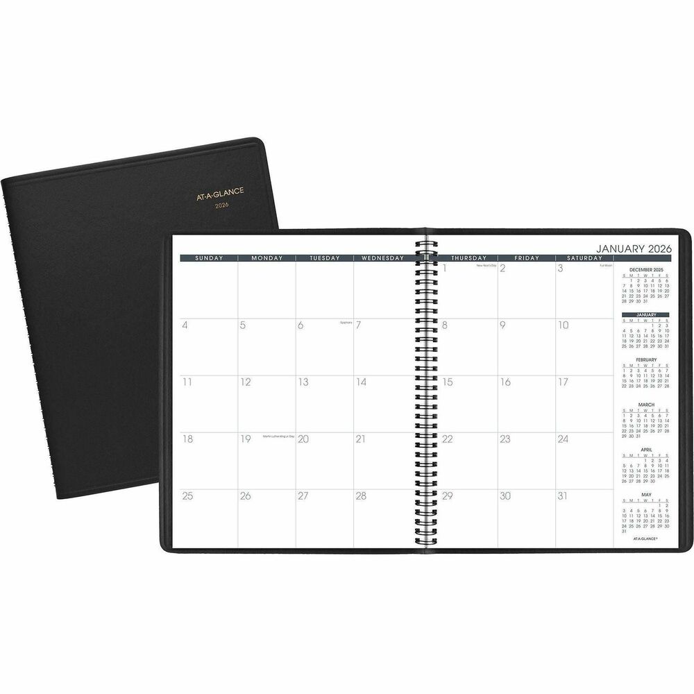 AAG7026005 - Plan more effectively each month by seeing the big picture on the pages of this Monthly Planner. Dated planning pages range 15 months from January to March of the next year. High-quality paper features superior ink bleed-resistance for a premium writing experience. Two-page-per-month spreads feature unruled daily blocks (2" x 2"), Sunday-through-Saturday scheduling, holidays, and one past, current and four future months reference. Phone/address page keeps track of all your contact information. Flexible, faux-leather cover protects calendar pages and prevents wear and tear. Twin-wire binding on the nonrefillable planner prevents snags and lets pages lie flat.