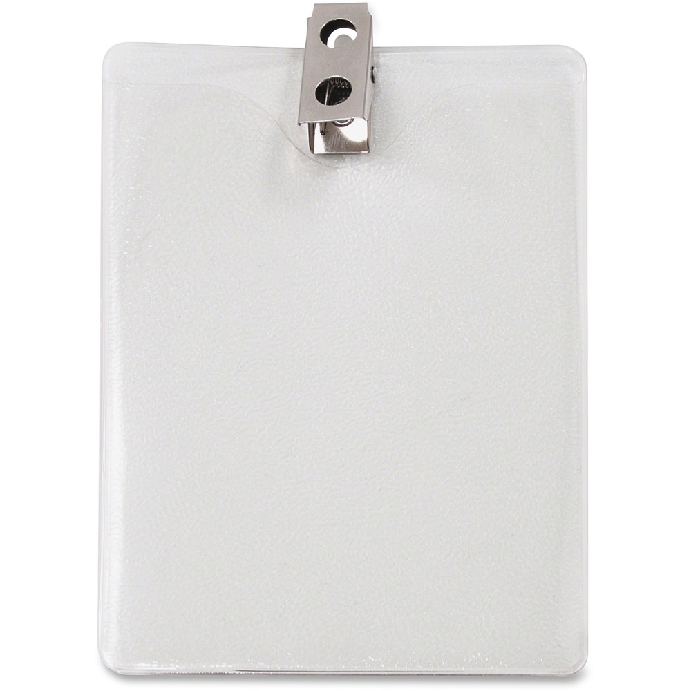 AVT75457 - Vertical Badge Holder with clip is the perfect way to keep your ID card visible, clean and in good shape. Durable, clear vinyl holder provides protection from daily wear and tear. The metal clip easily attaches to clothing, pockets, belts or purses to keep your ID in full view. Card holder accommodates cards up to 3" x 4" in vertical orientation.
