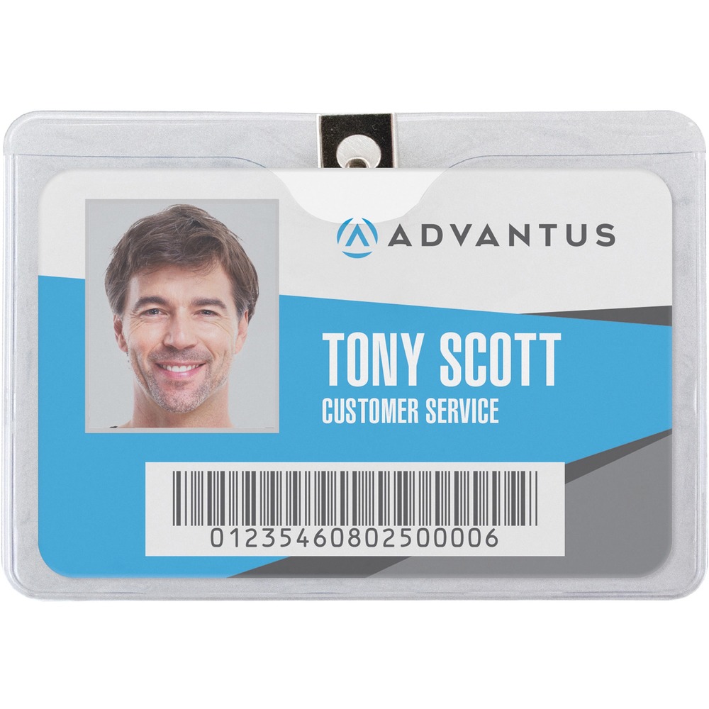 AVT75456 - Horizontal Badge Holder with clip is the perfect way to keep your ID card visible, clean and in good shape. Durable, clear vinyl holder provides protection from daily wear and tear. The metal clip easily attaches to clothing, pockets, belts or purses to keep your ID in full view. Card holder accommodates cards up to 4" x 3" in horizontal orientation.