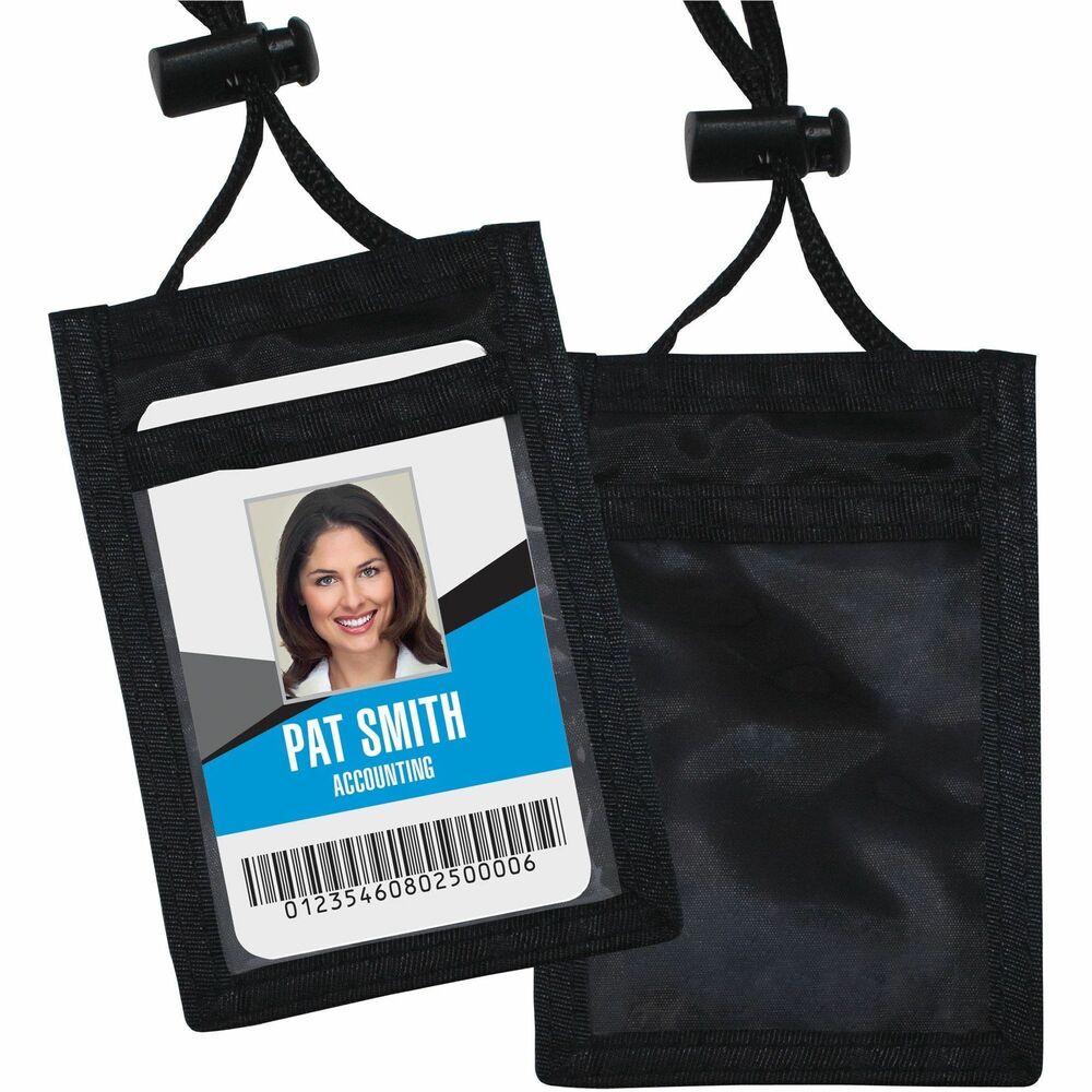 AVT75453 - Hold your ID badge, credit cards and other valuables in this Vertical ID Badge Holder/Convention Pouch. With a 48" adjustable nylon cord attached to a vertical black pouch with a 4" x 2-3/4" insert size, it offers wearers three pockets: one vinyl-covered front pocket for displaying identification cards, one zippered back pocket for storing credit cards or other valuables and an additional open back pocket for other small items. Let these ID Badge Holders pull double-duty by giving you a comfortable way to wear your credentials and the additional storage space to hold items you don't have pockets for. Set contains 12 corded badge holders that are great for conventions, offices, security staff, journalists, teachers and more.