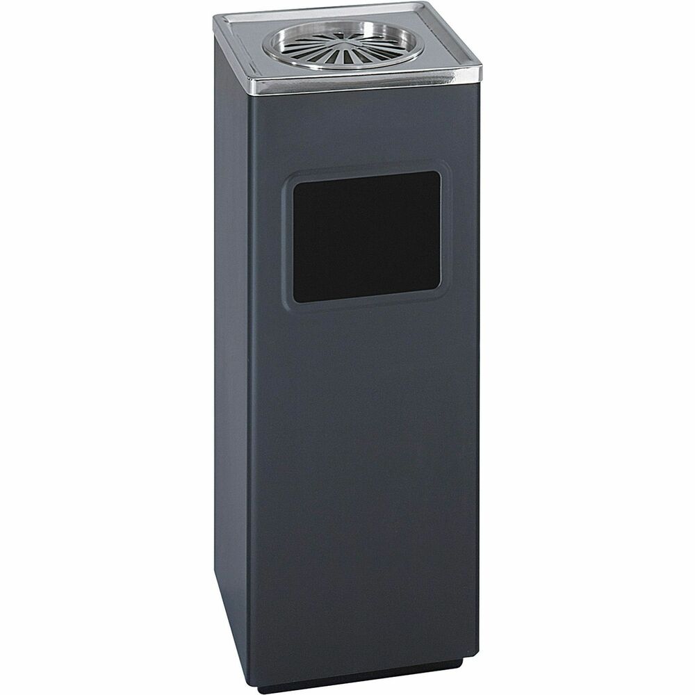 SAF9696BL - Sandless urn serves double duty as ash urn and waste receptacle. Passersby can use the slotted snuffer to dispose of cigarettes. Waste capacity is 3 gallons. Stainless steel construction has a powder-coat finish. Square urn requires no sand to maintain or replace and includes a galvanized liner.