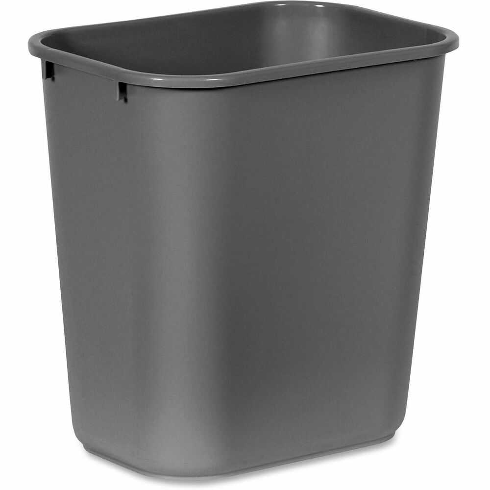 RCP295600GY - Space-efficient deskside wastebasket is durable and easy to clean. It fits under standard desk height even when a swing top (sold separately) is fully extended. All-plastic construction won't chip, rust or dent. Rolled rims add strength. Wastebasket will not mar furniture or floors.