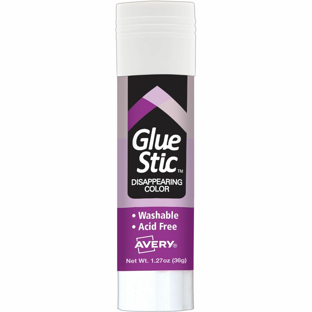 AVE00226 - Confidently apply adhesive to every spot that needs it with Avery(R) Disappearing Purple Glue Stics. Simply lift the cap and twist the base for easy application. Apply the right amount of adhesive with an easy-to-see purple glue that disappears once dry. Glue goes on smoothly, minimizing any clumping or wrinkling. Holds strong with a gentle touch; permanent adhesive bonds securely to a variety of materials but washes easily off hands and clothing. Purple glue bonds to paper, photos, cardboard, foam board, fabric, glass and more. Avery(R) Glue Stics are a great acid-free glue to add to any student's school supply list. The larger 1.27 oz. stick covers more surface area and is excellent for projects requiring more adhesive. Whether it's for a school project, scrapbook, arts & crafts, 3d printing, or for a slime kit to make slime, Avery(R) Glue Stics are an all-purpose glue that can get the job done. Avery(R) Glue Stics are also great during the holidays. Seamlessly put the last finishing touches on your gift wrap or seal the envelope to your custom greeting card with one swipe of your glue stick. All Avery(R) Glue Stics are nontoxic, photo-safe, ACMI certified and conform to ASTM D 4236. More from the Manufacturer
