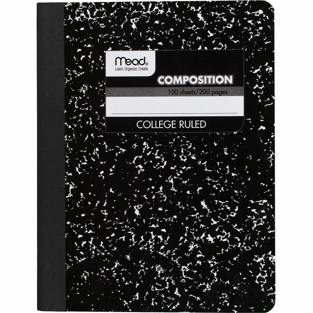 MEA09932 - Composition book is an old favorite with college ruling that keeps notes neatly aligned. It features reference pages on the inside of both the front and back covers. The inside cover has a preprinted area to fill in a class schedule. Inside back cover features a multiplication table, conversion table and grammar rules for quick reference. Sewn binding is secure and is smooth to eliminate the risk of snagging. Header of the front cover allows you to name or number each one.