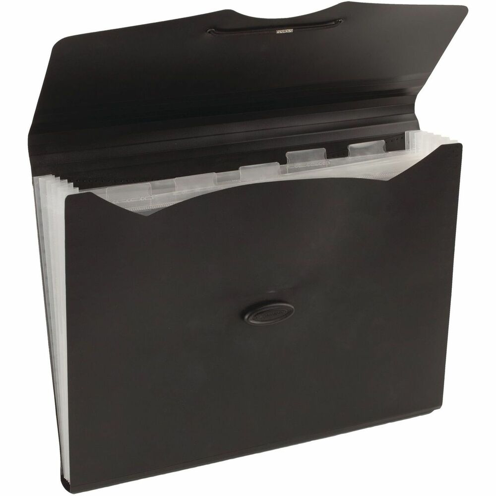 MEA35914 - Durable file features six pockets and tabbed dividers with labels to help you stay organized. Expandable design accommodates growing files and projects. Strong plastic material and bungee closure keep your items together and secure. File holds both letter-size and legal-size papers.