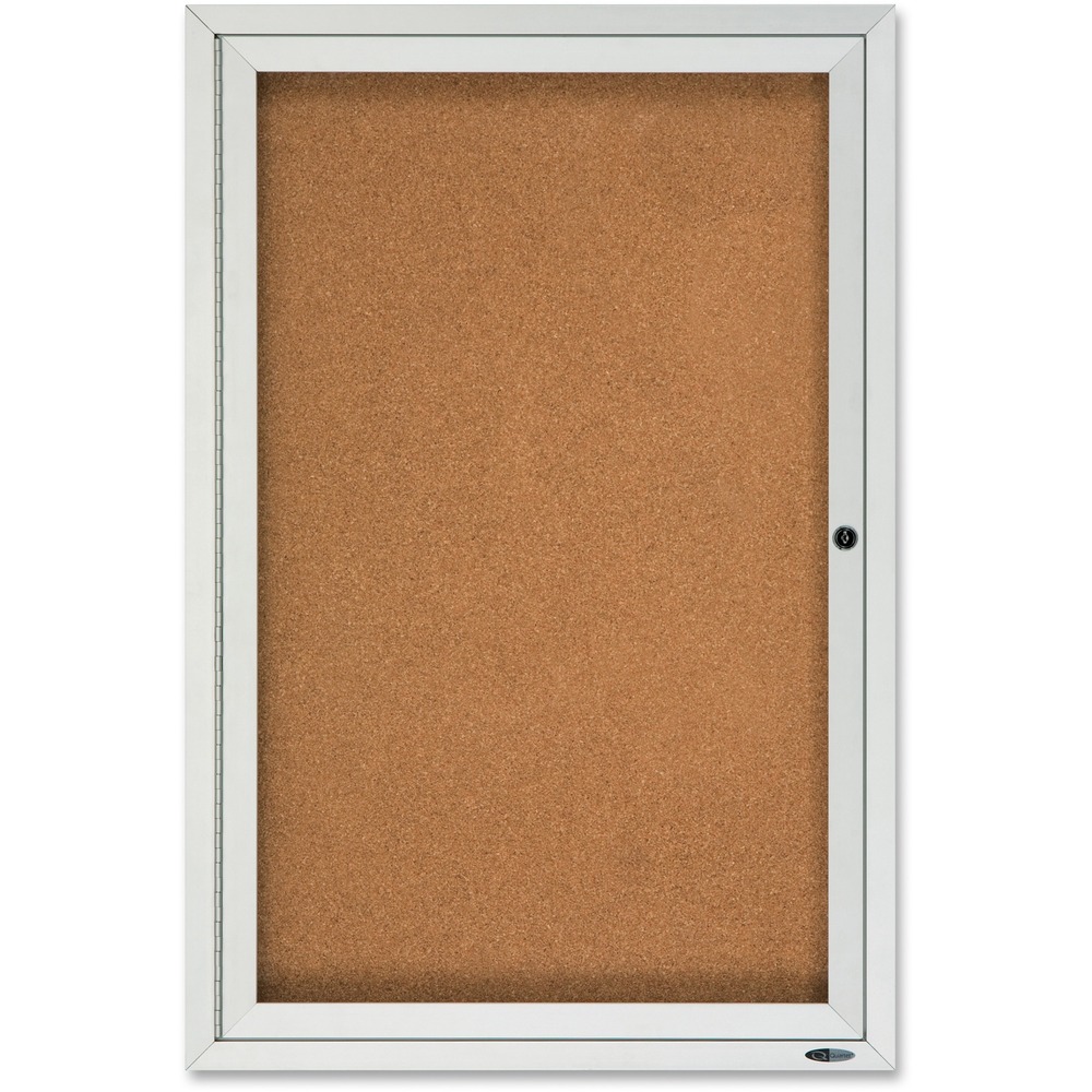 QRT2121 - Enclosed outdoor bulletin board offers a self-healing cork surface and high-density backing for maximum pin-holding power, ensuring documents stay securely posted. One locking, water-resistant, shatterproof acrylic glass door and aluminum-vented casing allow posting, protecting and easily updating important messages. Satin-finish anodized aluminum frame offers full-length hinges and weather-resistant durability. Bulletin board includes one key. More from the Manufacturer