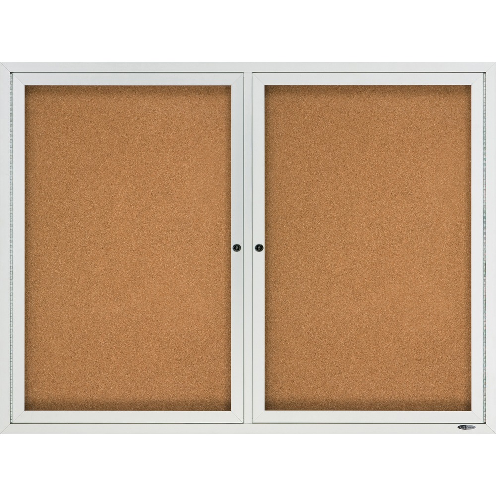 QRT2124 - Enclosed outdoor bulletin board offers a self-healing cork surface and high-density backing for maximum pin-holding power, ensuring documents stay securely posted. Two locking, water-resistant, shatterproof acrylic glass doors and aluminum-vented casing allow posting, protecting and easily updating important messages. Satin-finish anodized aluminum frame offers full-length hinges and weather-resistant durability. Bulletin board includes one key per lock. More from the Manufacturer
