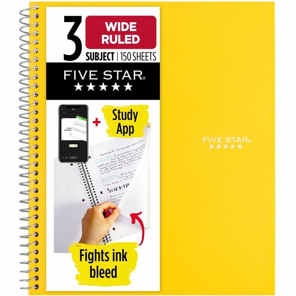 MEA05204 - Three-subject notebook features durable, water-resistant covers to keep your notes protected all year long. Wide-ruled, high-quality paper resists ink bleed to help keep your writing legible. Neat sheet pages are perforated for clean, consistent removal. Spiral lock wire prevents the coil from snagging onto your clothing. Two-pocket page dividers keep your loose sheets organized and are reinforced to prevent tearing.