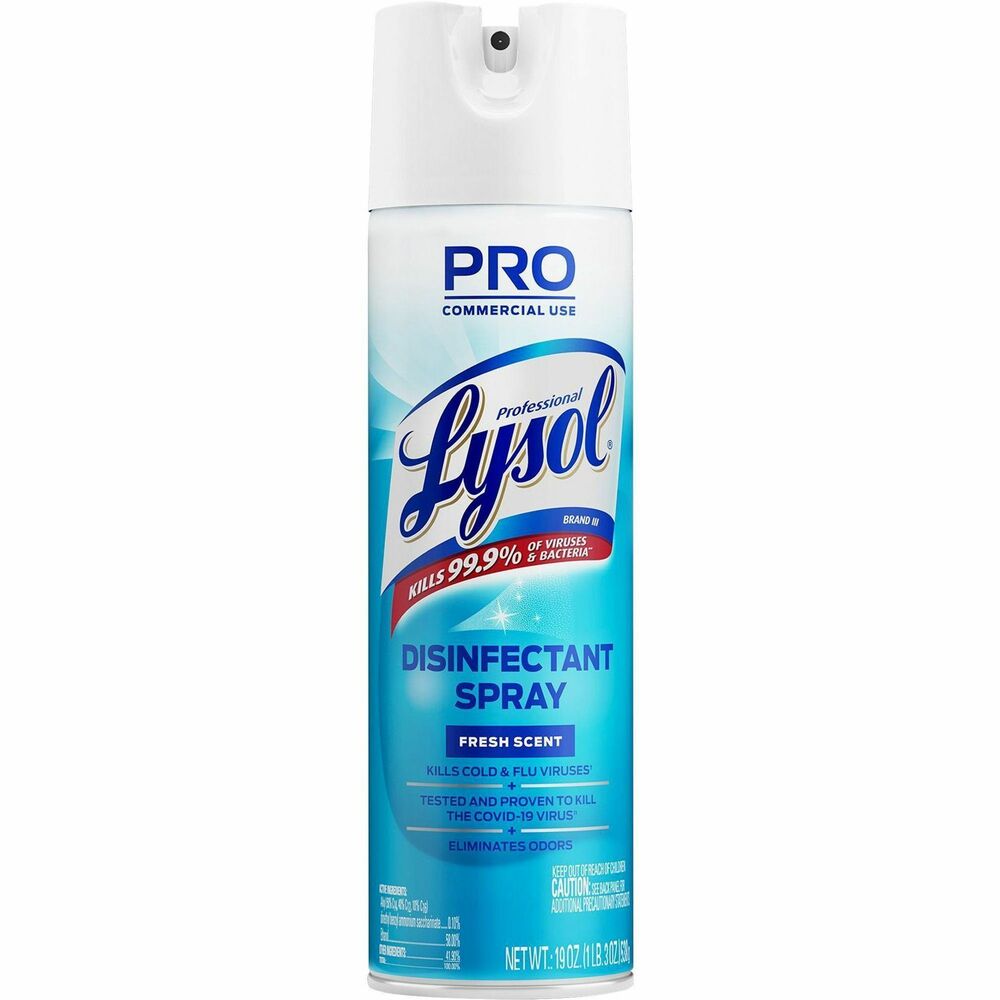 RAC04675 - Boost customer confidence with Lysol Professional Disinfectant Spray that's safe to use on hard and soft surfaces. Lysol kills 99.9 percent of viruses and bacteria, including the virus that causes COVID-19 and cold and flu viruses when used as directed. Help protect high-traffic areas and high-touch surfaces, including desks, bathrooms, doorknobs and railings. Deliver hospital-type disinfection into soft surfaces, including upholstery, curtains, sofas, mattresses and cushions. Meet customer and staff expectations around disinfection. Simply spray and let air-dry.