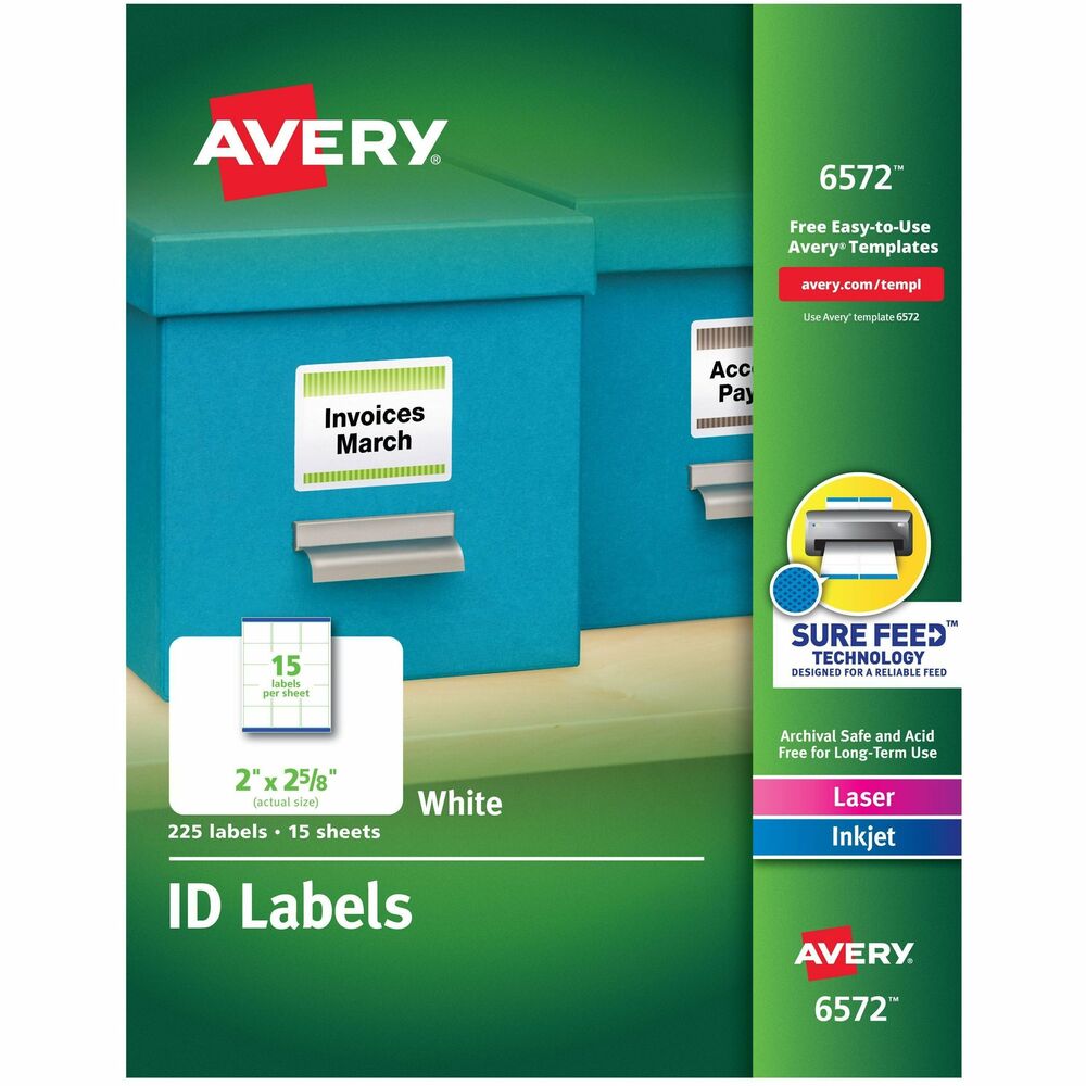 AVE6572 - These White Permanent ID Labels go the distance for a permanent labeling solution. They identify equipment, stored items and belongings with strength to spare for a quick glance at contents. Stick-and-stay, acid-free, archival-safe construction means these labels are in it for the long haul. They're hard to remove but easy to use. Complete a free online template by filling in names, bar codes, addresses, phone numbers and other identifying data. Then print with a laser or inkjet printer for reliable multipurpose labels that are built to last. Each sheet includes 15 labels. More from the Manufacturer