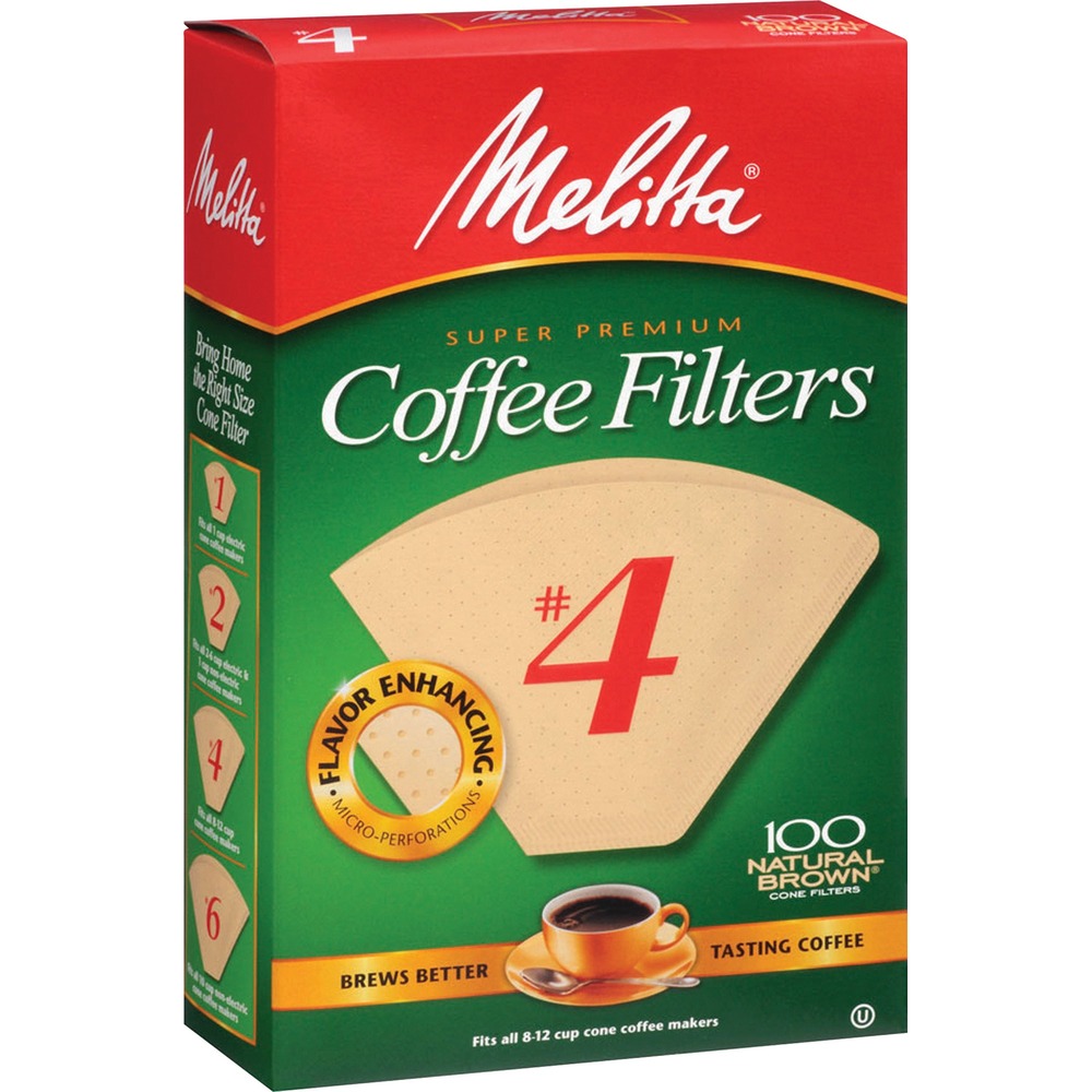 MLA624602 - Kosher-certified, gluten-free coffee filters feature microfine flavor enhancing perforations to allow the full coffee flavor to filter through for a rich, flavorful cup of coffee. Double-crimped design helps protect against bursting and tearing to prevent messy use. Plus, its disposable design allows fast, simple cleanup after each use. No. 4 coffee filter is designed for use with all 8 to 12-cup cone coffeemakers (sold separately).
