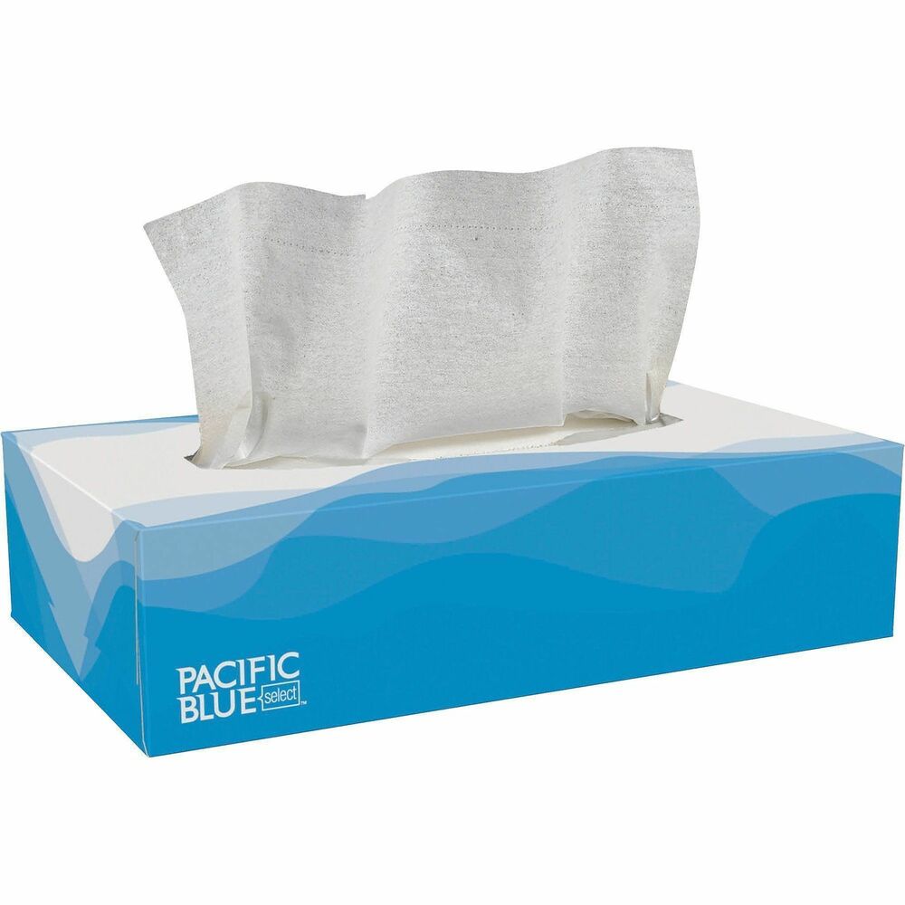 GPC48100 - Soft, absorbent, white two-ply facial tissue comes in a decorative flat box. Ideal for use on the vanity or inside a built-in dispenser. Color-contrasted sheets let you know when it's time to change the box. Each box contains 100 sheets.