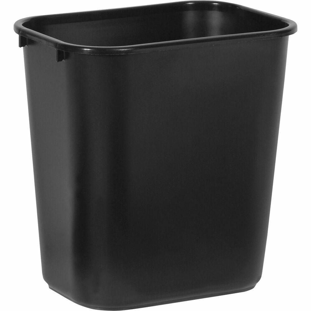 RCP295600BK - Space-efficient deskside wastebasket is durable and easy to clean. It fits under standard desk height even when a swing top (sold separately) is fully extended. All-plastic construction won't chip, rust or dent. Rolled rims add strength. Wastebasket will not mar furniture or floors.