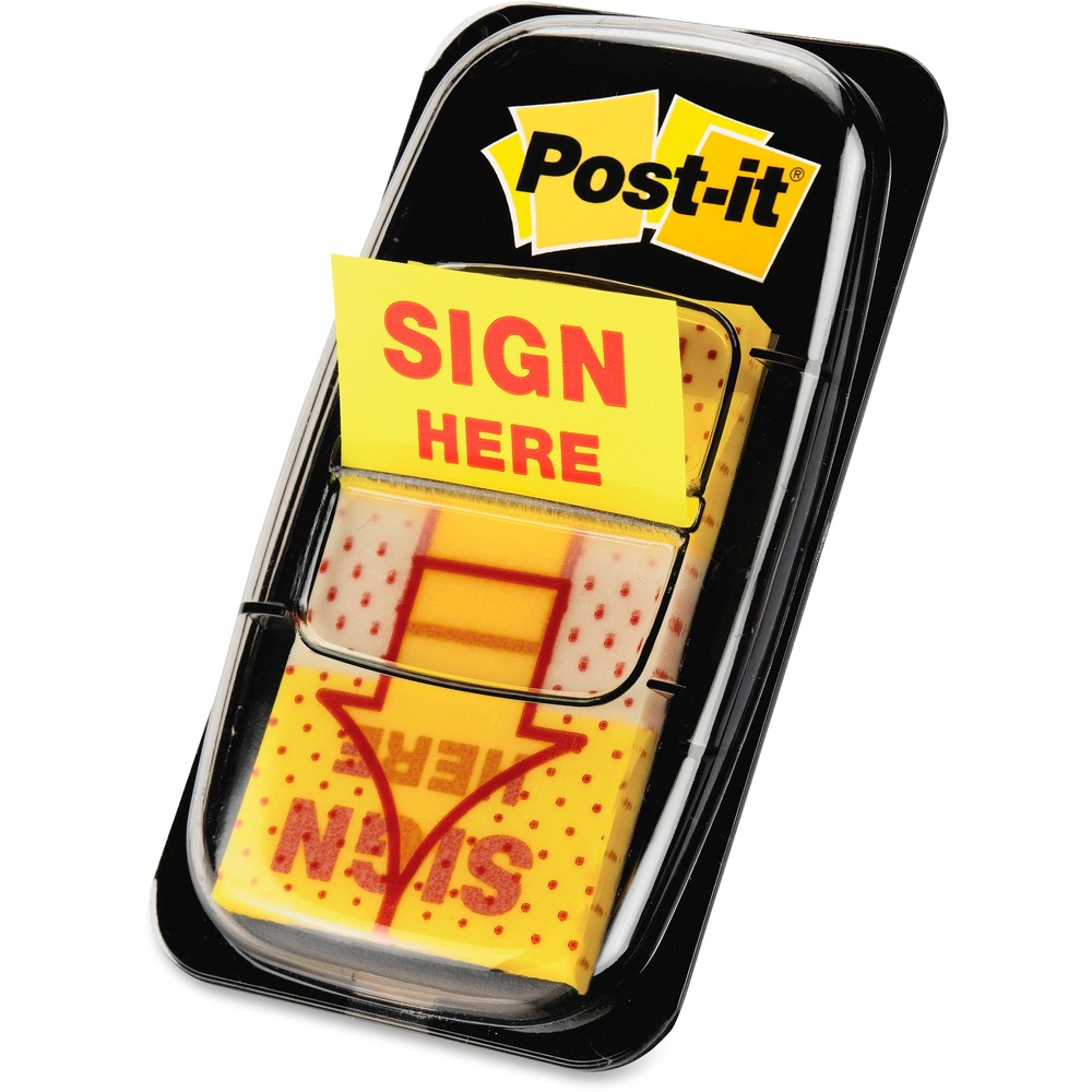 MMM680SH12 - Post-it Message Flags Value Pack features "Sign Here" messaging. The 1" wide Post-it Flags help you draw attention to and request specific actions to help prevent unnecessary questions. Eye-catching, these colorful flags are easy to spot and have a removable adhesive allowing them to stick securely, be repositioned and remove cleanly. The handy detachable cartridges can be used as a stand-alone dispenser or placed in a desktop dispenser/organizer with a built-in Post-it Flags dispenser. More from the Manufacturer