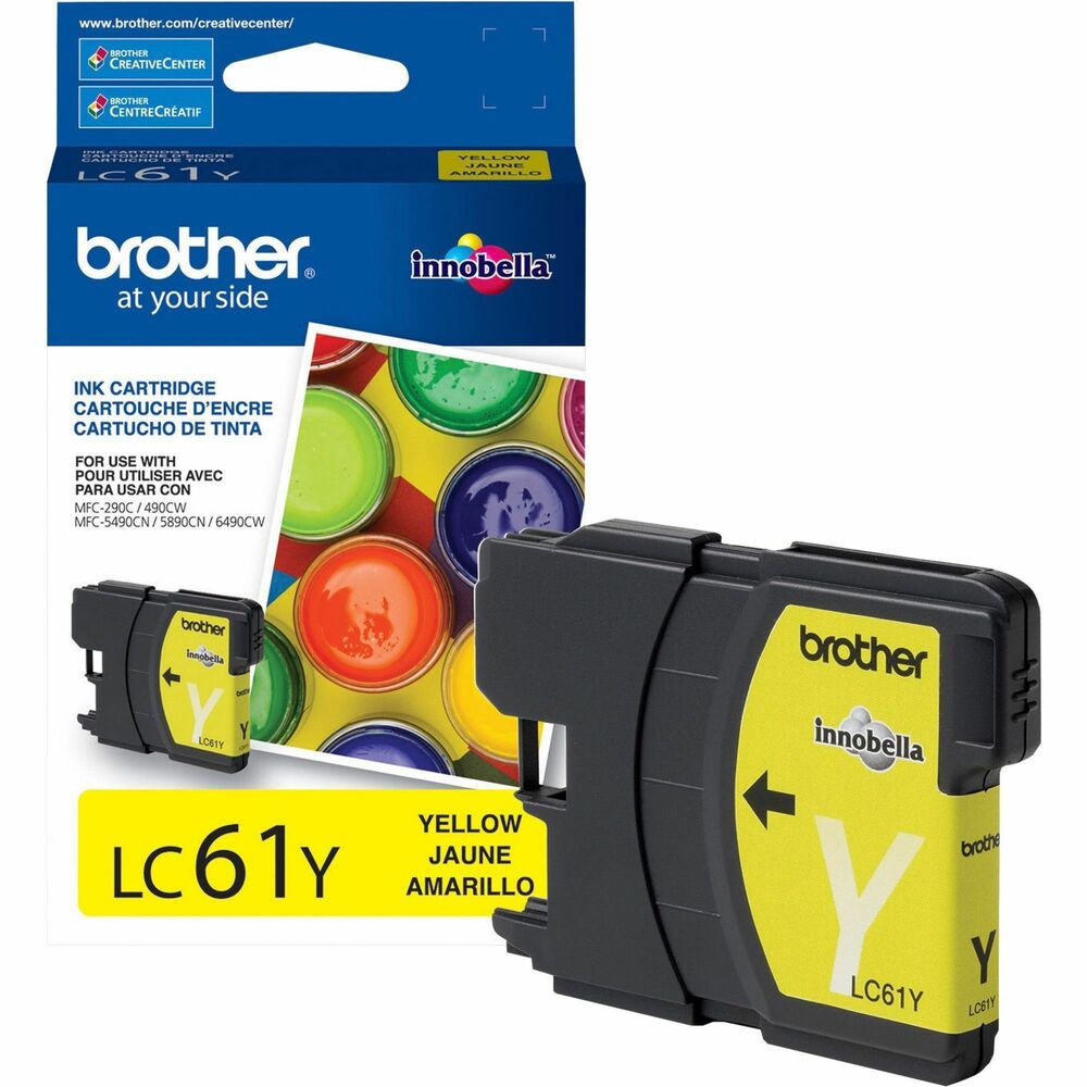 BRTLC61Y - Ink cartridge is designed for use with Brother DCP-165C, DCP-385C, DCP-395CN, DCP-585CW, DCP-J125, MFC-250C; MFC-255CW, MFC-290C, MFC-295CN, MFC-490CW, MFC-495CW, MFC-5490CN, MFC-5890CN, MFC-5895cw, MFC-6490CW, MFC-6890CDW, MFC-790CW, MFC-795CW, MFC-990CW, MFC-J220, MFC-J265w, MFC-J270w, MFC-J410w, MFC-J415w, MFC-J615W, and MFC-J630W. Innobella ink technology delivers richer colors and sharper images.