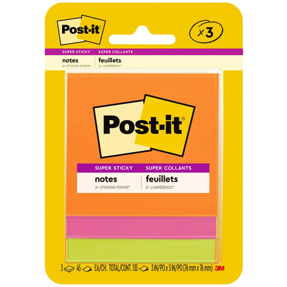 MMM3321SSAU - Post-it Super Sticky Notes feature a unique adhesive so your notes will stick securely to more surfaces. Now you can stick your notes where they'll really get noticed - like monitors, doors and walls. In a perfect 3" x 3" size for reminders or a short to-do list, Super Sticky Notes hold longer and stronger than original notes yet remove cleanly. The Rio de Janeiro Color Collection is expressive and dramatic with colors celebrating this Brazilian metropolis. Super Sticky Post-it Notes are recyclable, and the paper in Post-it Notes is sourced from certified, renewable and responsibly managed forests. More from the Manufacturer
