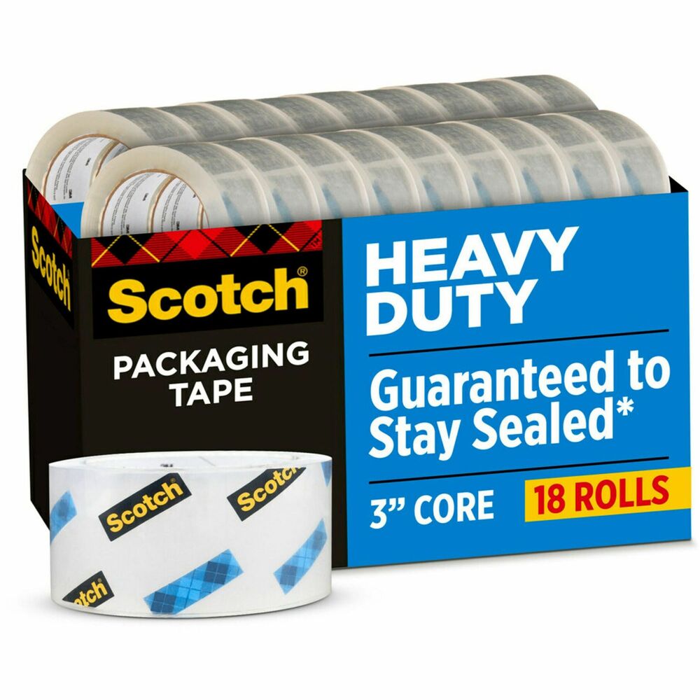 MMM385018CP - Scotch's strongest packaging tape comes in a convenient cabinet pack. Use this durable tape so even the heaviest packages can withstand rough handing. This tape offers 20 times the strength of acrylic tapes (in sheer holding adhesion power compared to acrylic tapes based on ASTM D3654) so you can seal your boxes with confidence. It seals seams with one strip and keeps boxes closed. Tape meets U.S. Postal Regulations for standard packages. More from the Manufacturer