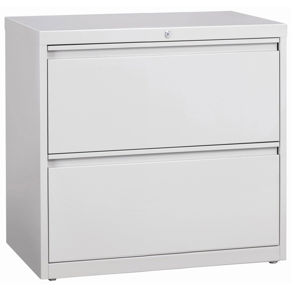 LLR60448 - 36" wide lateral file features two versatile drawers with hanging file rails for side-to-side filing in letter-size, legal-size or A4-size. Each drawer has a magnetic label holder for easy identification where you need it. Design also features a core-removable lock for security, dual locking bars, full-width pull, ball-bearing slide suspension for smooth opening and closing, reinforced base, and four adjustable leveling guides for stabilization. Interlock system prohibits the extension of more than one drawer at a time for your safety. Counterweight prevents tipping. Lateral file meets or exceeds applicable ANSI/BIFMA standards. More from the Manufacturer