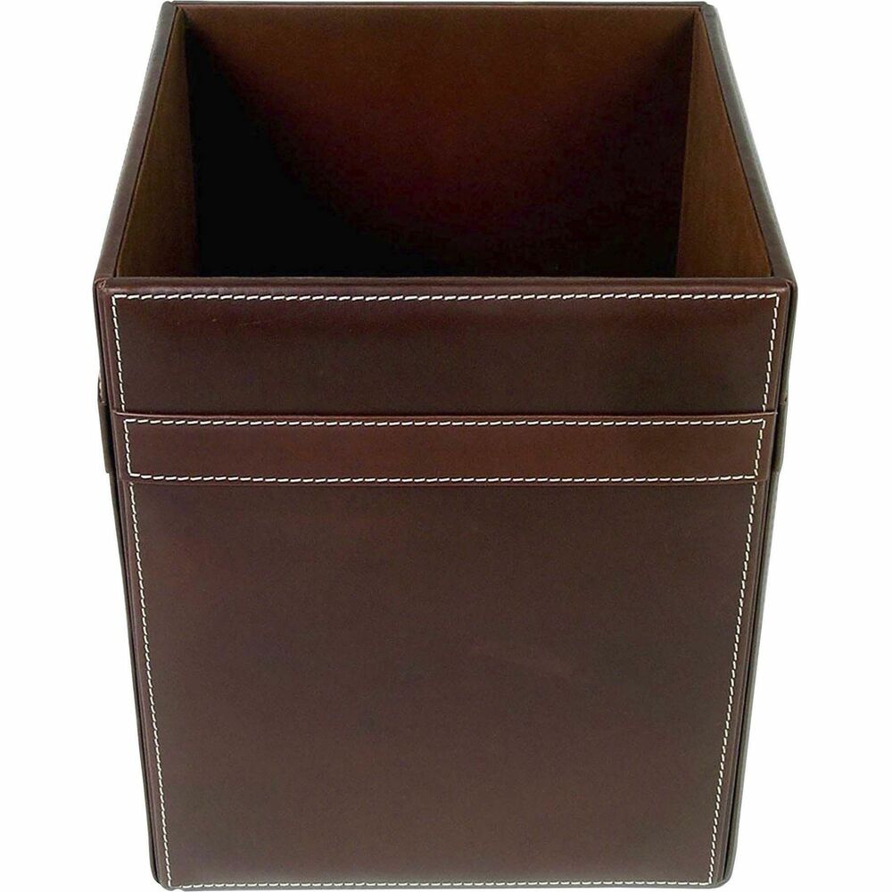 DACA3203 - Rustic Brown Leather Waste Basket features a stitched trim to complement the polished, professional look of your room. The bottom is lined with soft velveteen to protect surfaces from scuffs and scratches. 14-quart wastebasket is designed for waste paper products. Wastebasket coordinates with Dacasso's line of conference room items and leather desk accessories. It's perfect for any office, conference room, study room, hotel and more.
