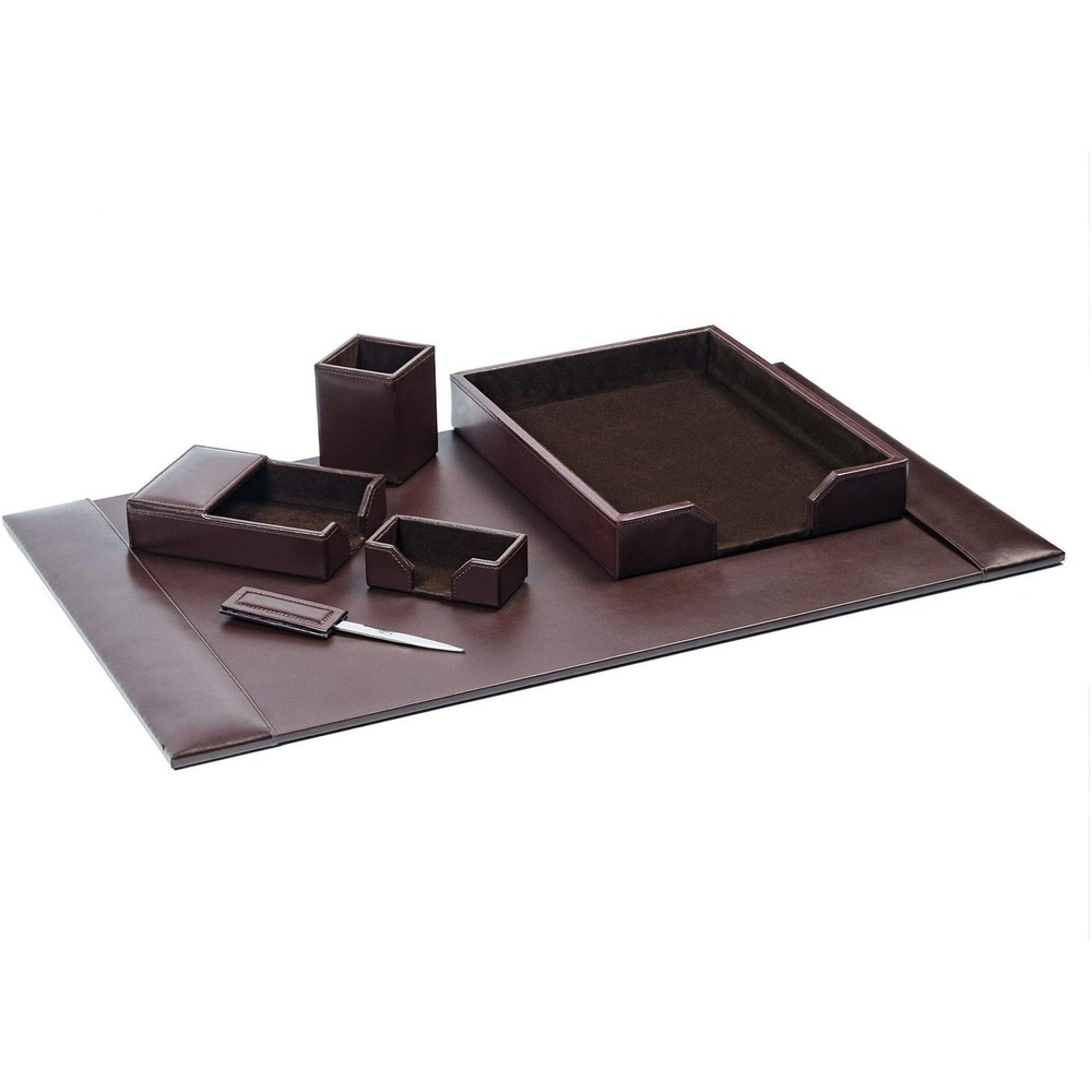 DACD3601 - Six-piece desk set features the essential items you need to keep your desktop organized and looking its best. Each piece is made with bonded leather material to offer a luxurious look that's perfect for any professional environment. Plus, they have a smooth velveteen lining for excellent protection where you need it most. Desk set includes 30" x 18" side-rail desk pad, letter-size tray, pencil cup, 4" x 6" memo holder, business card holder and letter opener.