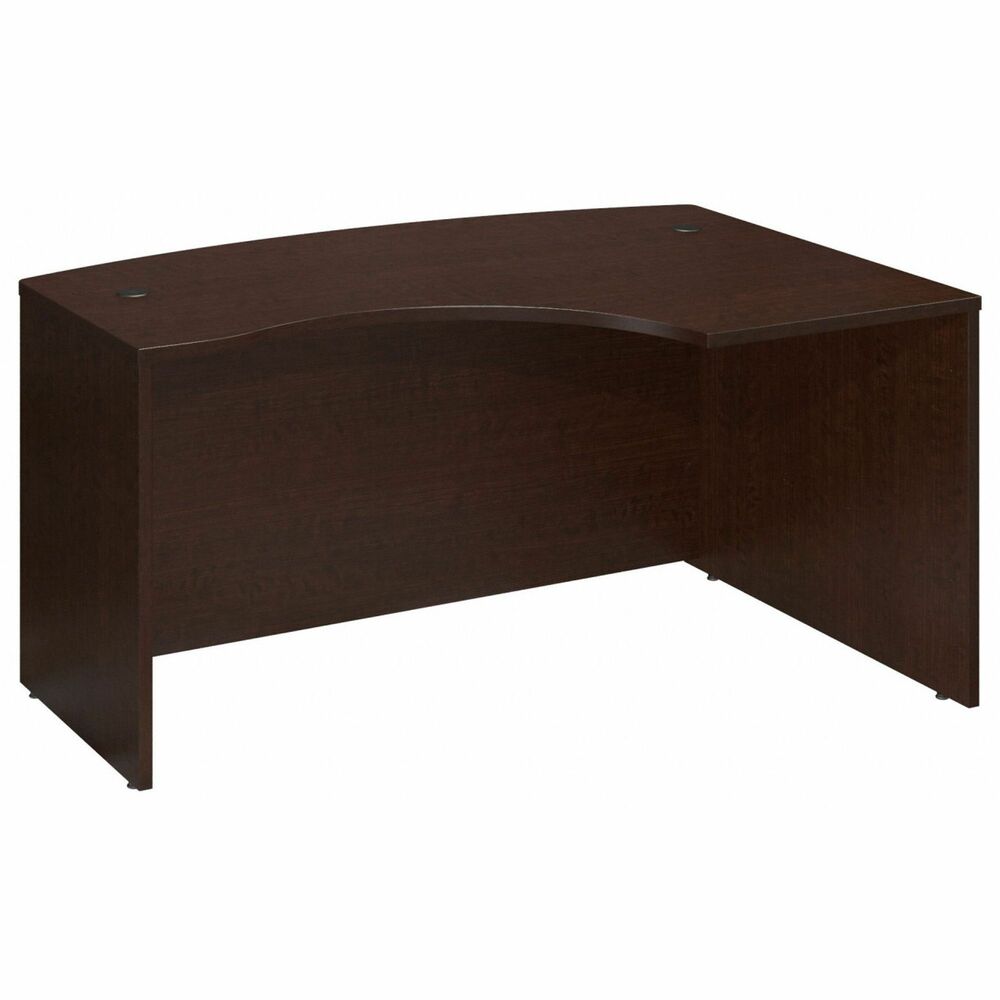 BSHWC12922 - Expand your worksurface with this right-hand, L-Bow desk shell in Mocha Cherry that offers a classic styling with clean lines and an extended modesty panel. The bow desk is constructed with 100 percent thermally fused laminate for durability and superior resistance to scratches and stains. Create an expansive corner workstation with any Bush Business Furniture Series C Credenza or Return Bridge on the right-hand side of the desk. You'll enjoy the integrated wire management located within both desktop and leg grommets to conceal cables and keep your desk area uncluttered. Spacious design includes room for two-drawer or three-drawer mobile pedestals (sold separately) and can be customized with desktop accessories like a keyboard tray for convenience. Compensate for uneven floor surfaces with adjustable levelers.