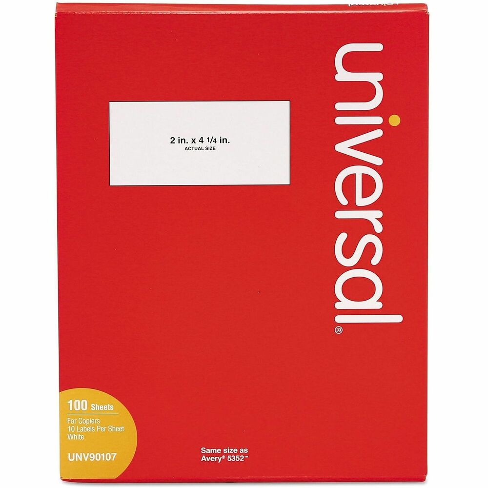 UNV90107 - Print clear, accurate, and legible mailing and shipping labels with ease. No need to worry about handwriting, smudging, or writing on uneven surfaces. The peel and stick labels adhere quickly and easily to shipping and mailing materials without adhesive. The labels stay in place after application. Templates available online or in popular office software. Compatible with copiers and most printers. 8.5 x 11 white sheets.
