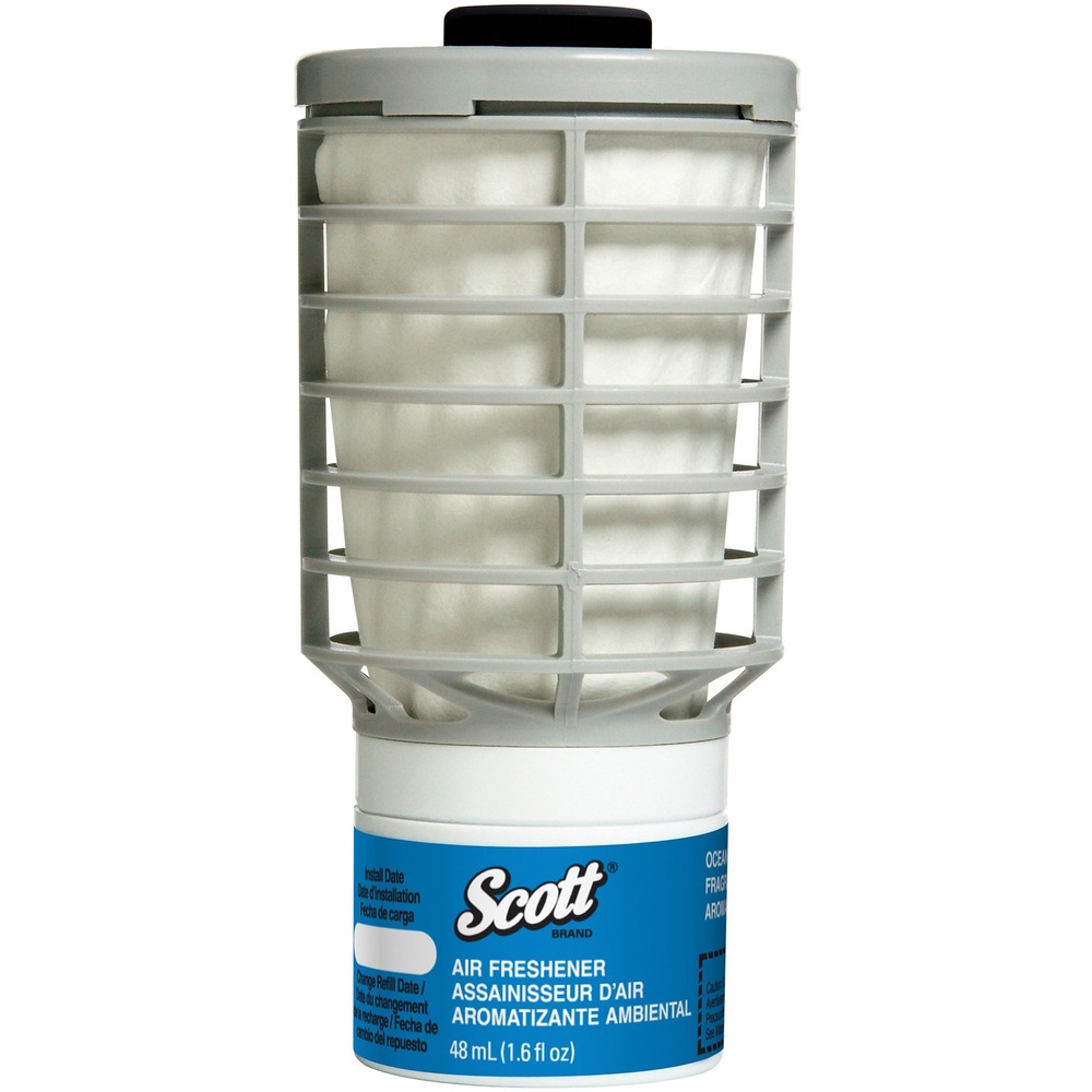KCC91072 - Ocean Scent refill is designed for use in the Scott Essential Continuous Air Freshener System. One easy-to-install cartridge gives you continuous, unobtrusive dispensing (unlike sprays). Automatic air freshener (sold separately) acts as an effective odor neutralizer that works for 60 days. The entire system is economical and takes less than 1 minute to install. Passive system design is nonaerosol so it doesn't contain propellants or added VOCs. More from the Manufacturer