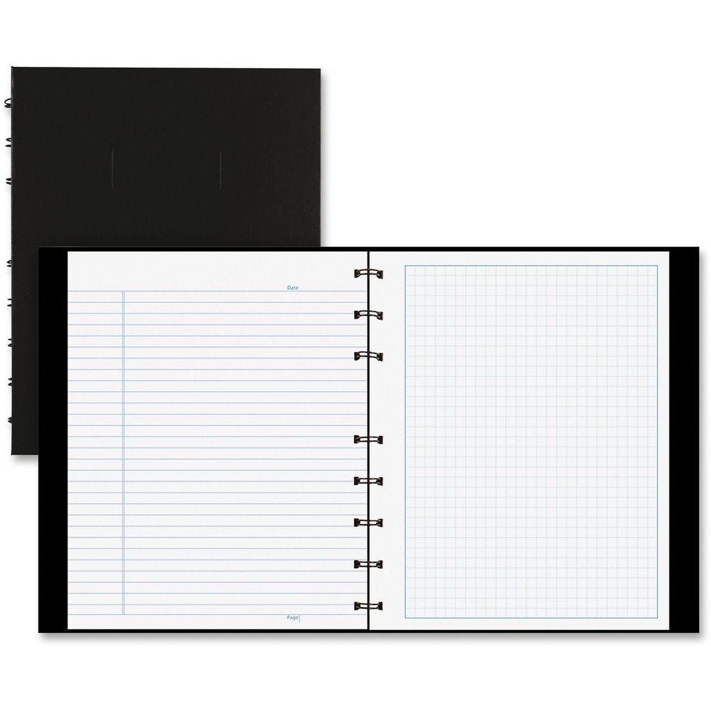REDA44C81 - Quad notebook contains 192 microperforated pages, index sheet, self-adhesive tabs, storage pocket, twin-wire binding and hard cover. White paper has a margin and college-ruling on left side and quad-ruling on right side. Notebook contains post-consumer recycled material.
