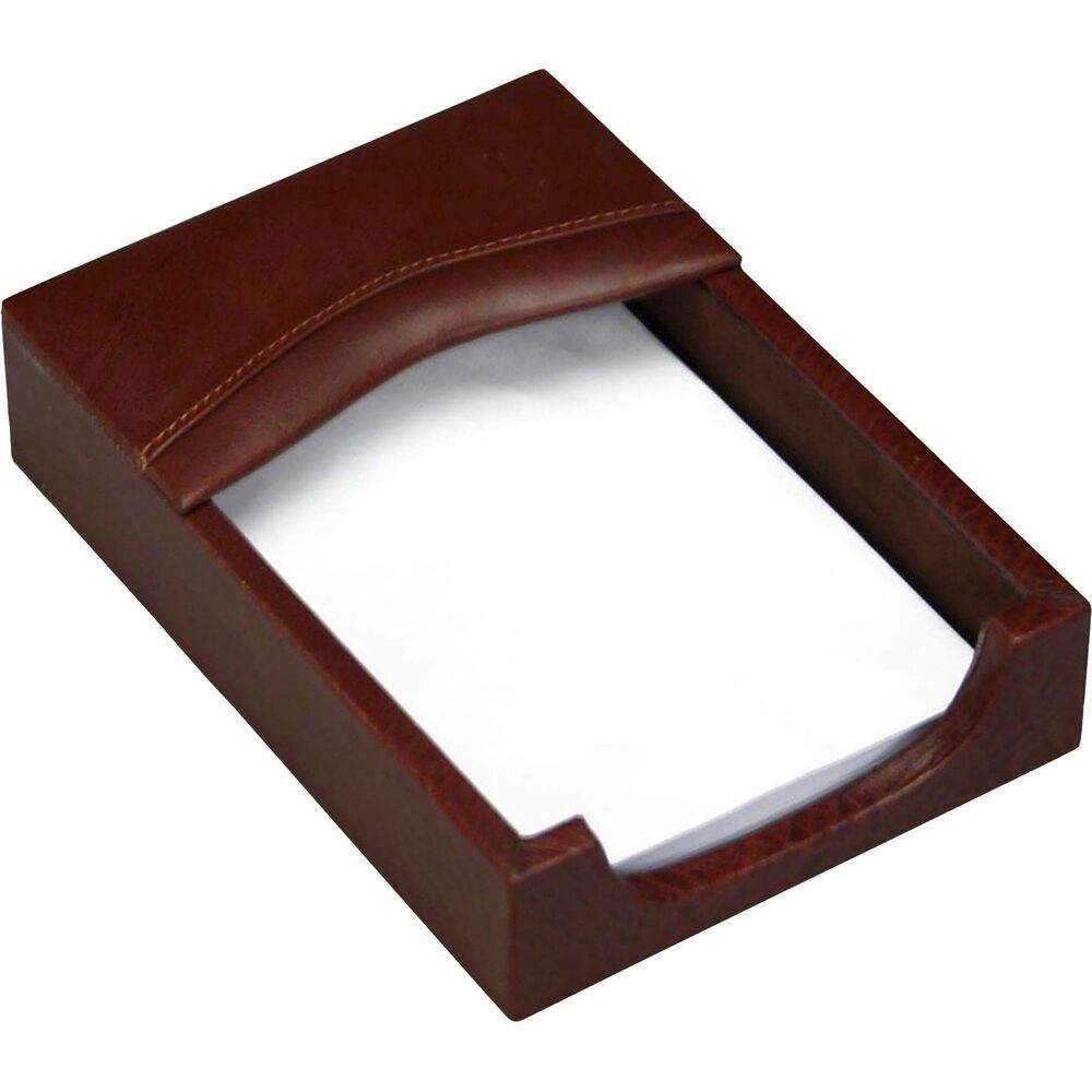 DACA3009 - Memo Holder is beautifully made with decorative stitching across the top to make a subtle statement that works in any decor. Top-grain leather adds professional style to any work space. Soft velveteen protects surfaces from scuffs and scratches. Memo holder includes 100 sheets of 4" x 6" loose-leaf memo paper.