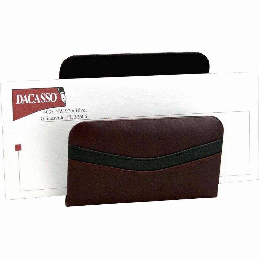 DACA7008 - Letter Holder features a two-tone design with a center trim to enhance the look of your office. Top-grain leather adds professional style to any work space. Soft velveteen protects surfaces from scuffs and scratches. Open-end design accepts envelopes of any length.