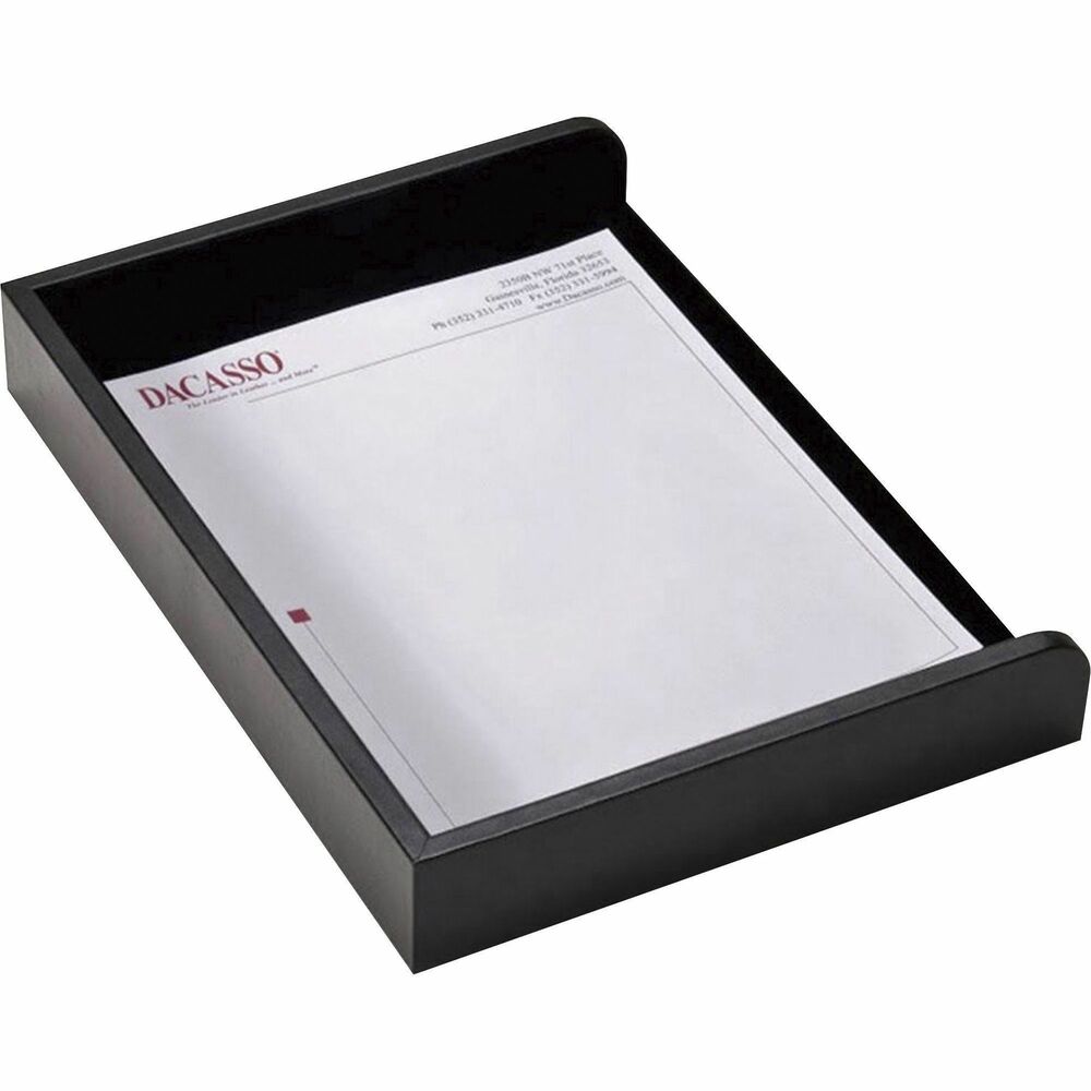 DACA1068 - Letter Tray offers easy side access for use in narrow spaces. Stacking posts allow you to stack the trays for space-saving organization. Top-grain leather adds professional style to any work space. Soft velveteen protects surfaces from scuffs and scratches. Letter tray can be used with Dacasso stacking posts (not included) for space-saving organization.