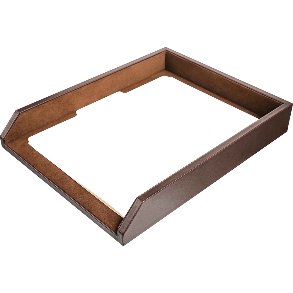 DACA3401 - Letter Tray features an open-front design to provide easy access to your letter-size documents. Top-grain leather adds professional style to any work space. Soft velveteen protects surfaces from scuffs and scratches. Letter tray can be used with Dacasso stacking posts (not included) for space-saving organization.