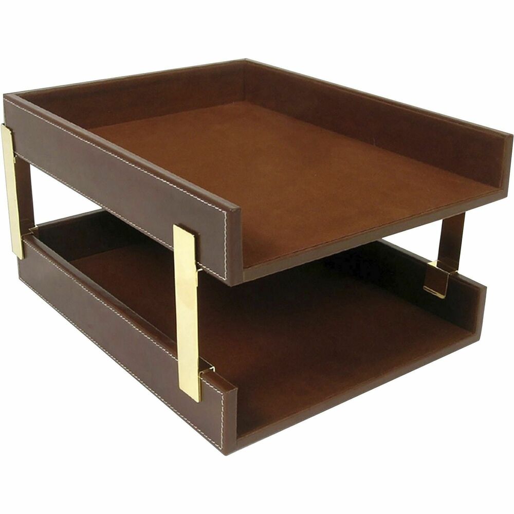 DACA3220 - Double Letter Trays feature an open-front design to provide easy access to your letter-size documents. Top-grain leather adds professional style to any work space. Soft velveteen protects surfaces from scuffs and scratches. Stacking posts allow you to stack the trays for space-saving organization.