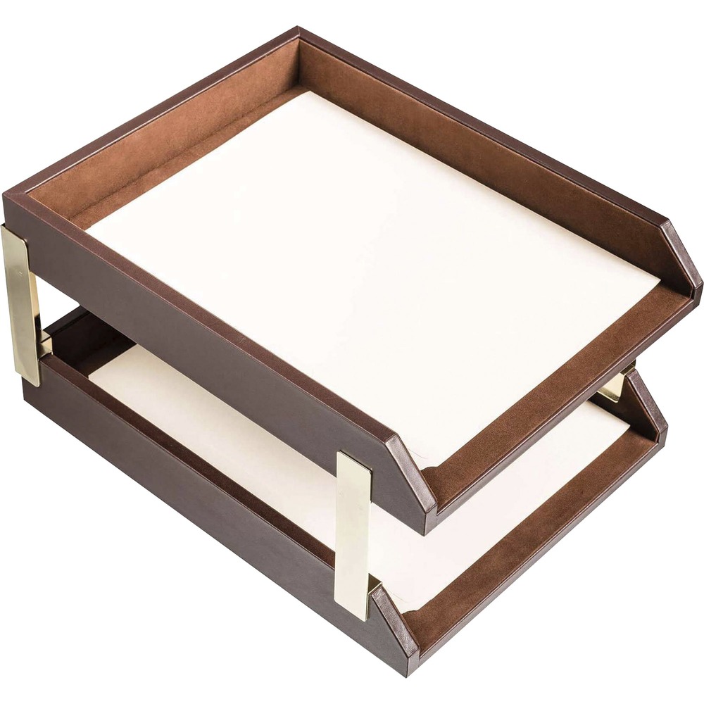 DACA3420 - Double Letter Trays feature silver stacking posts that allow you to stack the trays for space-saving organization. Open-front design provides easy access to your letter-size documents. Top-grain leather adds professional style to any work space. Soft velveteen protects surfaces from scuffs and scratches.