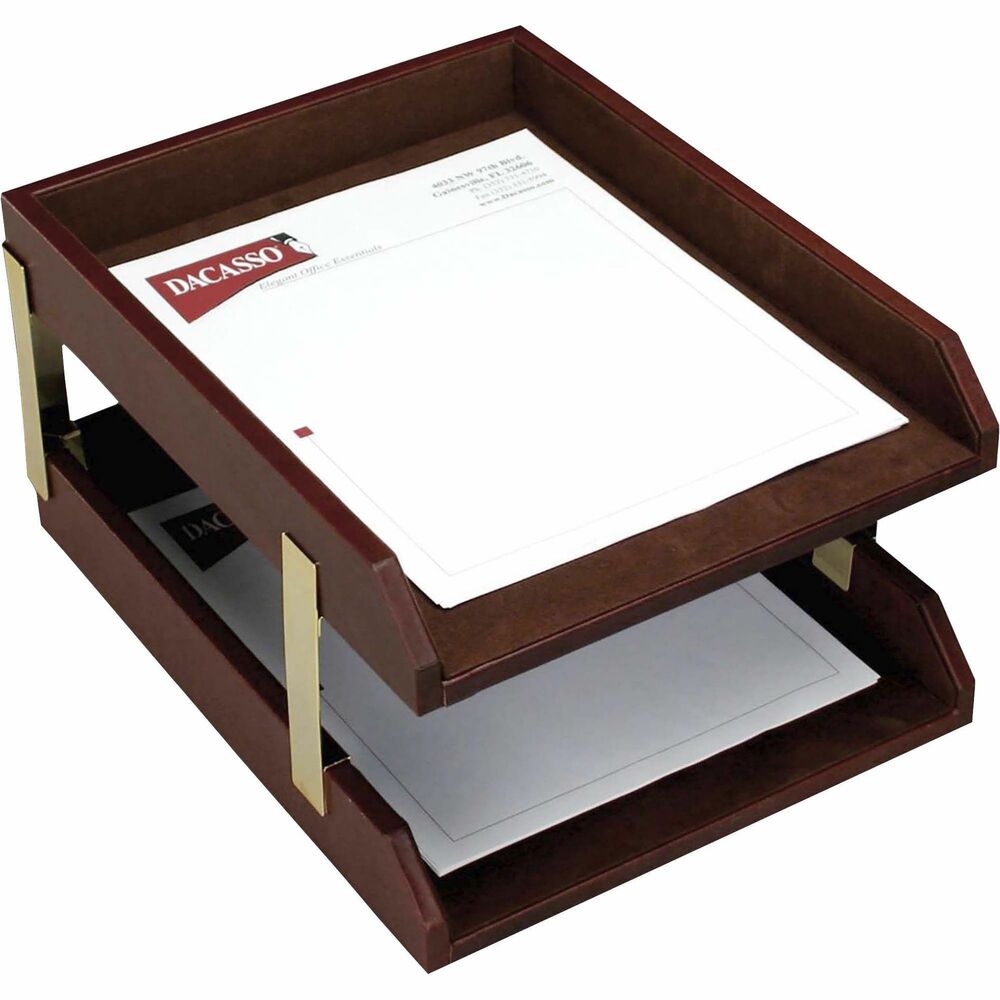 DACA3020 - Double Letter Trays feature gold stacking posts that allow you to stack the trays for space-saving organization. Open-front design provides easy access to your letter-size documents. Top-grain leather adds professional style to any work space. Soft velveteen protects surfaces from scuffs and scratches.