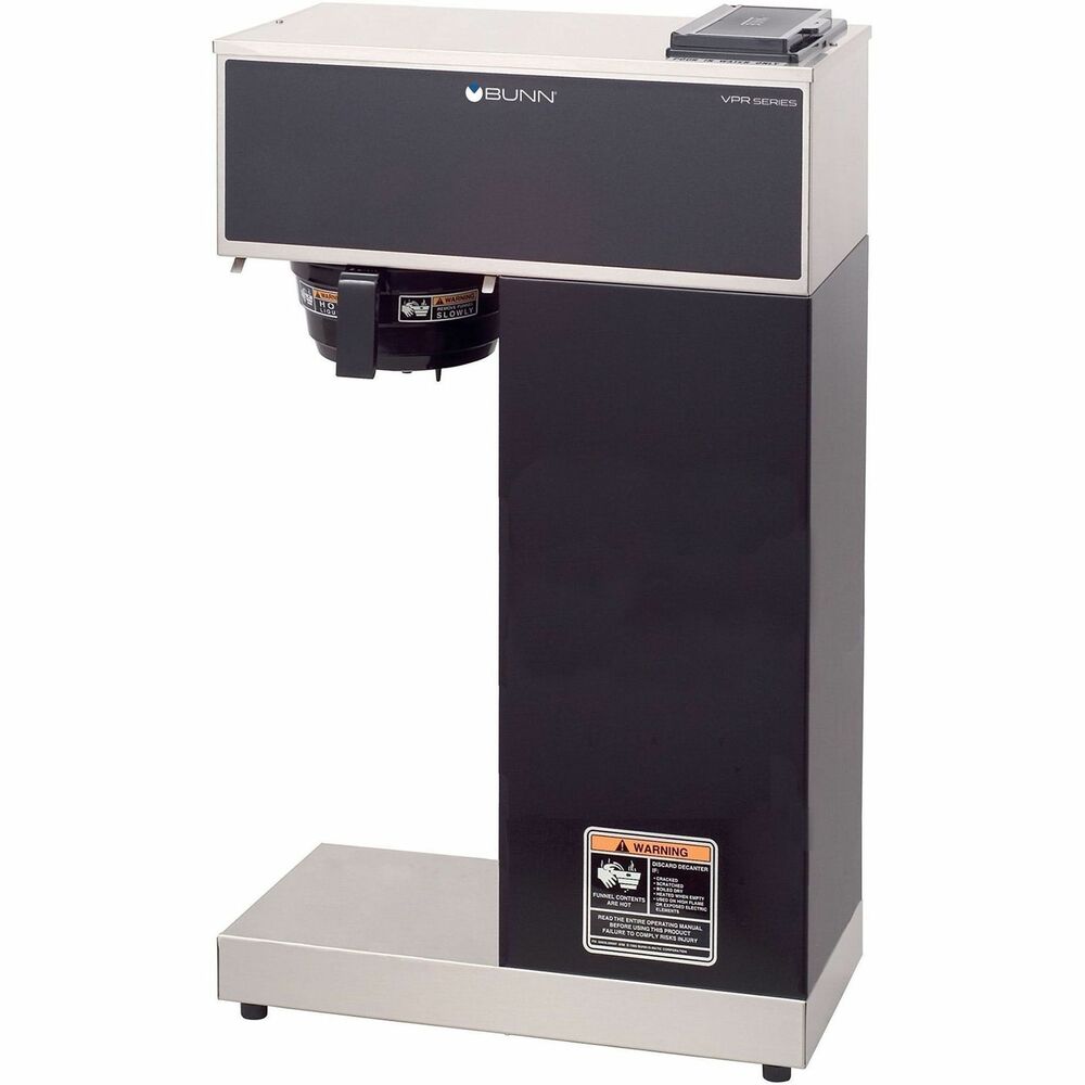 BUN332000010 - Pourover Airpot Coffee Brewer System brews 3.8 gallons (14.4 liters) of perfect coffee per hour. Simply pour cold water in top and coffee brews immediately. Brewer System accommodates 1.9 to 3 liter airpots (sold separately). Airpots are easily transported to remote meeting rooms, breakfast bars and keep coffee fresh and hot for hours. SplashGard funnel deflects hot liquid away from hands. Internal components of brewer system are made from stainless steel. Completely portable pourover brewer requires no plumbing. UL listed for commercial and institutional use.