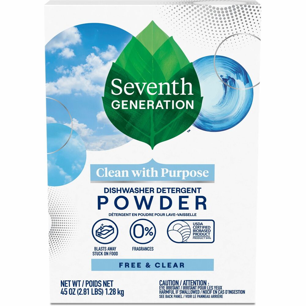 SEV22150 - Get sparkling results from plants, not petroleum. Formula with plant-derived enzymes easily removes food debris and stains to reveal sparkling clean dishes without chlorine or phosphates. Dishwashing powder is free and clear of dyes or synthetic fragrances. USDA Certified Bio-based (87 percent) detergent is Kosher and Leaping Bunny Certified. Box is made from a high percentage of recycled paperboard.