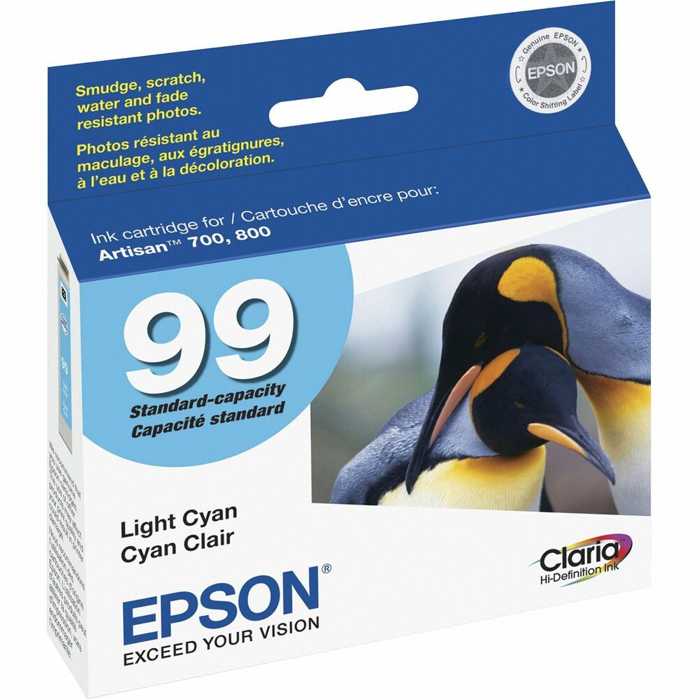 EPST099520S - Ink cartridge is designed for use with Epson Artisan 700, 710, 725, 730, 800, 810, 835 and 837 printers. Claria Hi-Definition Ink delivers long-lasting photos that are smudge-resistant, scratch-resistant, water-resistant and fade-resistant. It is the ultimate combination of photo quality and longevity - better quality than the lab. Cartridge yields approximately 500 pages.