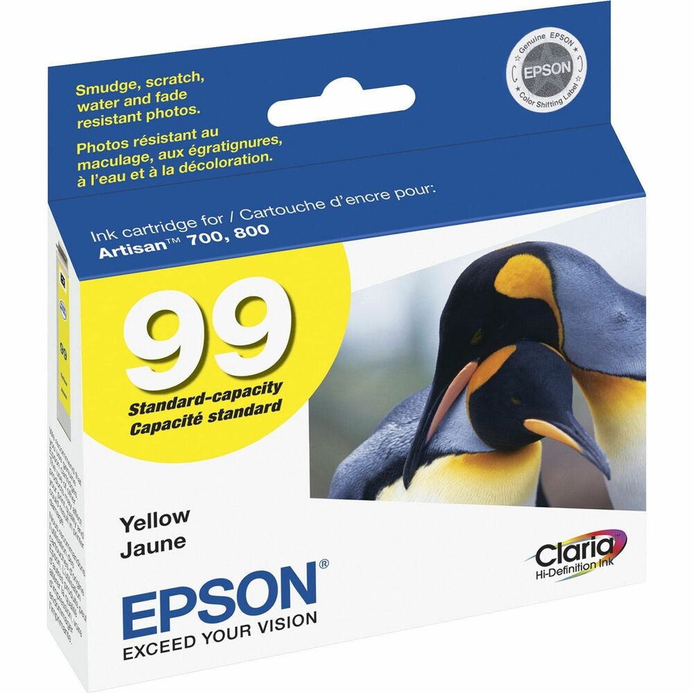 EPST099420S - Ink cartridge is designed for use with Epson Artisan 700, 710, 725, 730, 800, 810, 835 and 837 printers. Claria Hi-Definition Ink delivers long-lasting photos that are smudge-resistant, scratch-resistant, water-resistant and fade-resistant. It is the ultimate combination of photo quality and longevity - better quality than the lab. Cartridge yields approximately 500 pages.