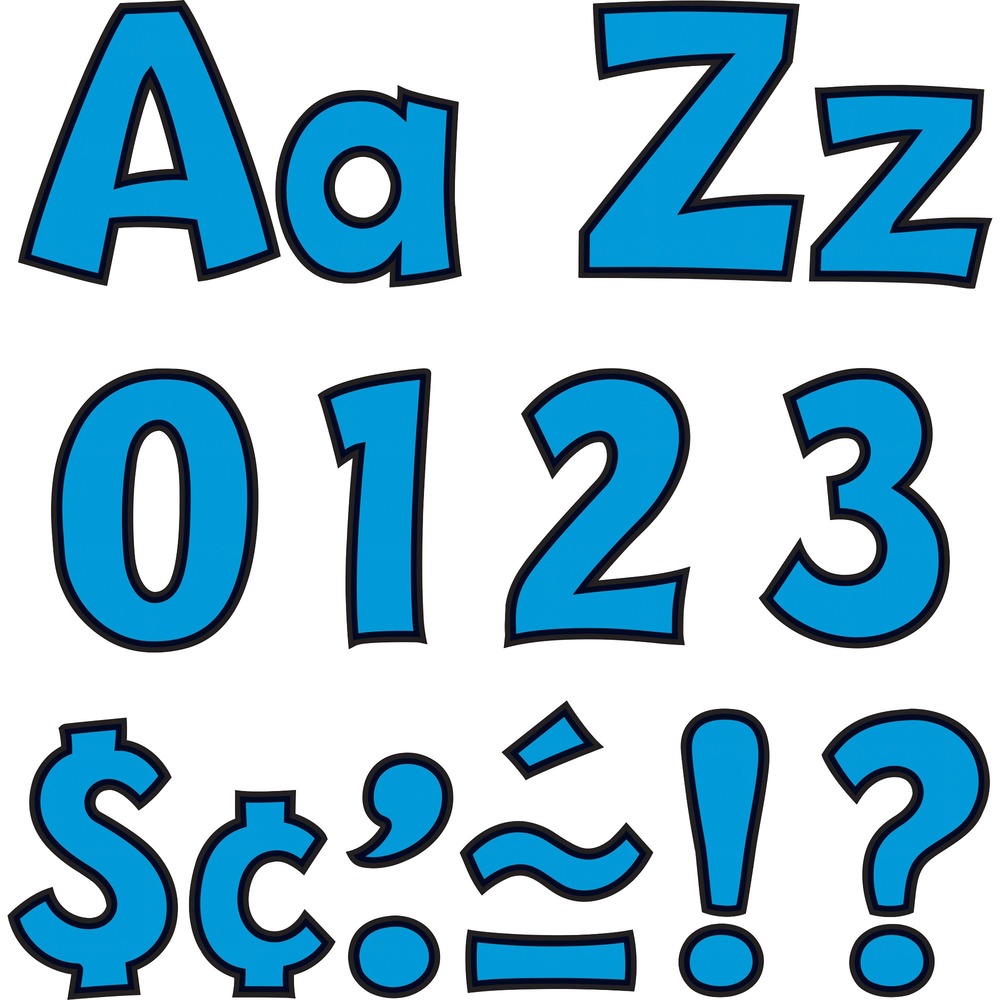 TEP79744 - Pin-up Ready Letters are designed for attention-getting messages, classroom displays and creative learning projects. Ideal for prekindergarten to 12th-grade, they are convenient, reusable and easy to use. Use for student work displays, bulletin boards, signs, banners, news boards, learning activities, labeling and much more. Fade-resistant color coordinates with other Trend products. 4" Playful Combo Pack includes 59 uppercase letters, 84 lowercase letters, 20 numerals from 0 to 9, 36 punctuation marks, and 18 Spanish accent marks.