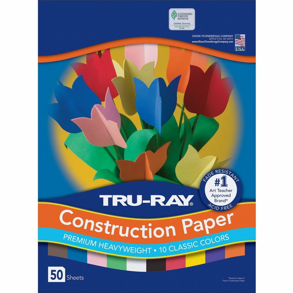 PAC103031 - Tru-Ray Construction Paper is perfect for any arts and crafts project. This heavyweight, 100 percent vat-dyed sulphite paper is made with longer, stronger fibers for extra durability. This paper is tough enough to take scoring, folding and curling without cracking and tearing. The superior fade-resistance of the paper keeps your projects brighter longer. Tru-Ray Construction Paper is acid-free and recyclable.