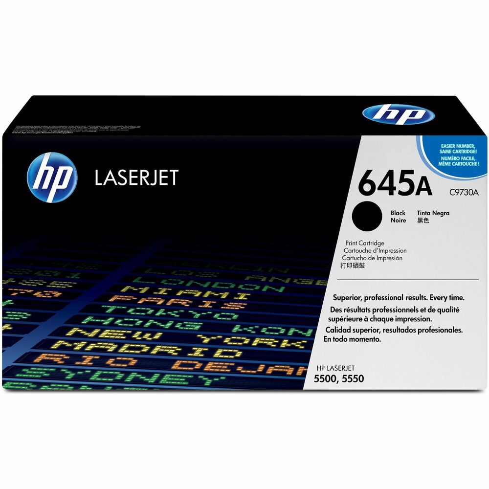 HEWC9730A - Get the best results from your HP printing system by using this Original LaserJet Toner Cartridge. HP Smart Technology and chemically grown toner formula work with you HP Color LaserJet 5500/5550 Series printers to deliver accurate, consistent color and reliable, cost-effective performance. HP Smart Technology provides easy-to-use automatic alerts, on-line ordering and easy installation. Black cartridge yields approximately 13,000 pages. More from the Manufacturer